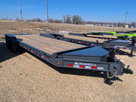 New 2026 Iron Bull 83 x 24 (21 +3) EWB Equipment Trailer with 14,000 lb. GVWR , Rampage Ramps - Ranch Gray