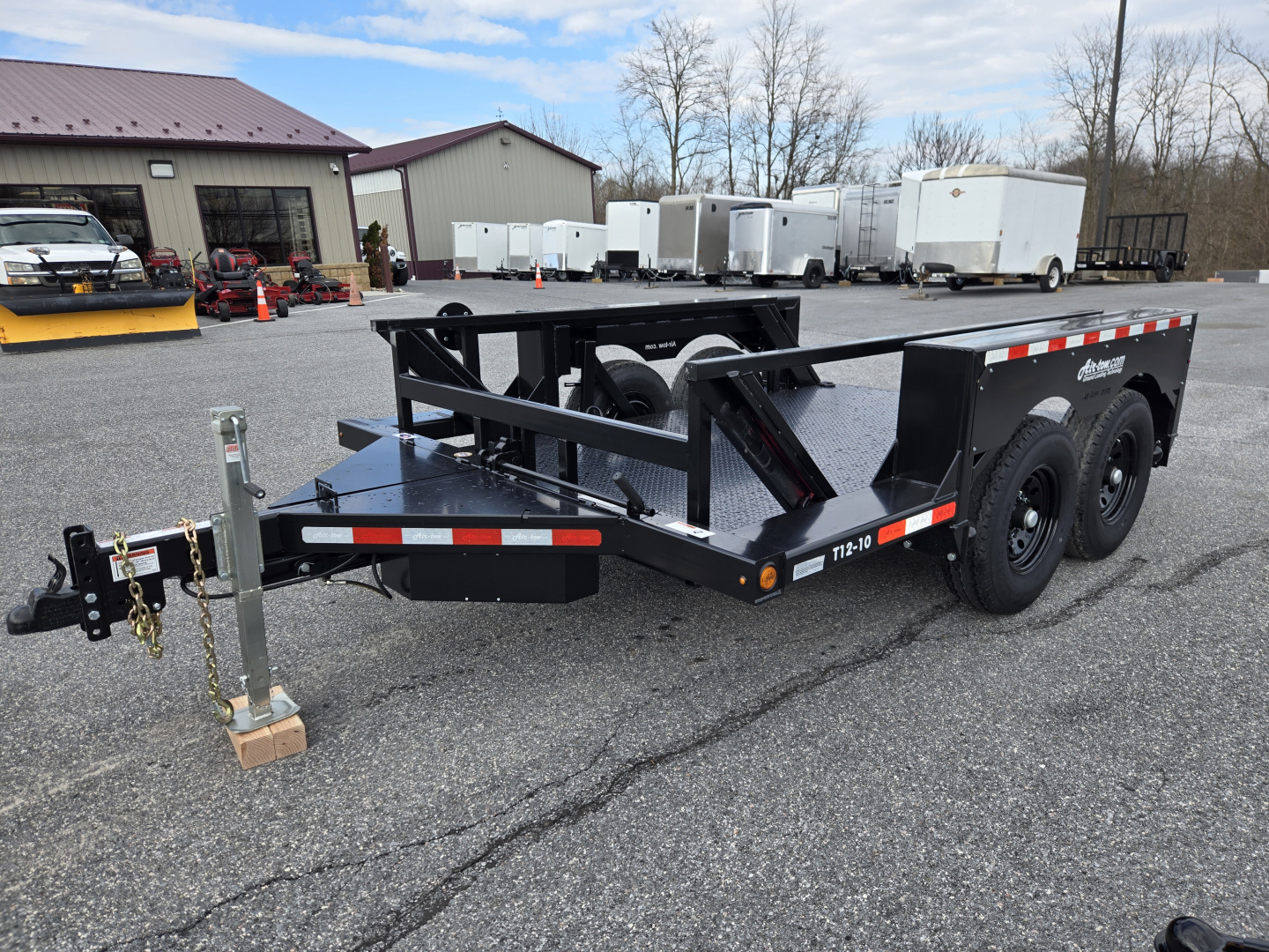 New 6'3" x 12' AIR TOW T12-10 Tandem Axle Drop Deck Equipment Trailer, 13.5k GVWR ***BLACK-OUT w/Spare Mount & 110v Batt. Charger