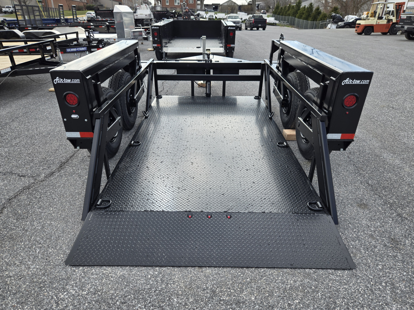New 6'3" x 12' AIR TOW T12-10 Tandem Axle Drop Deck Equipment Trailer, 13.5k GVWR ***BLACK-OUT w/Spare Mount & 110v Batt. Charger