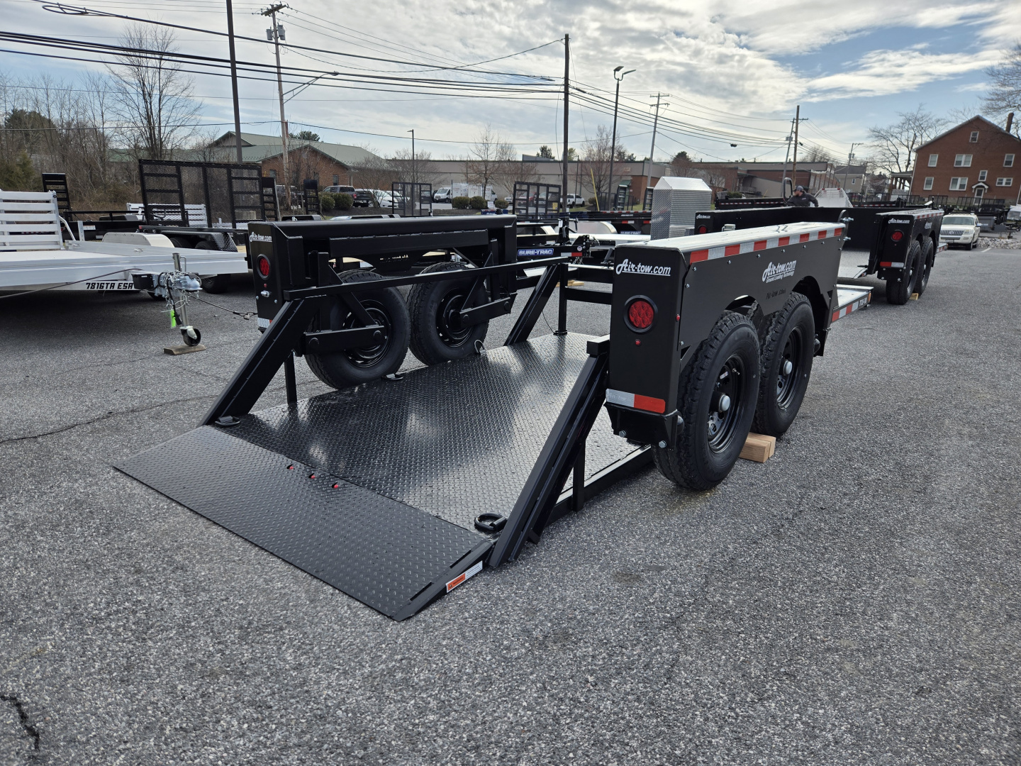 New 6'3" x 12' AIR TOW T12-10 Tandem Axle Drop Deck Equipment Trailer, 13.5k GVWR ***BLACK-OUT w/Spare Mount & 110v Batt. Charger