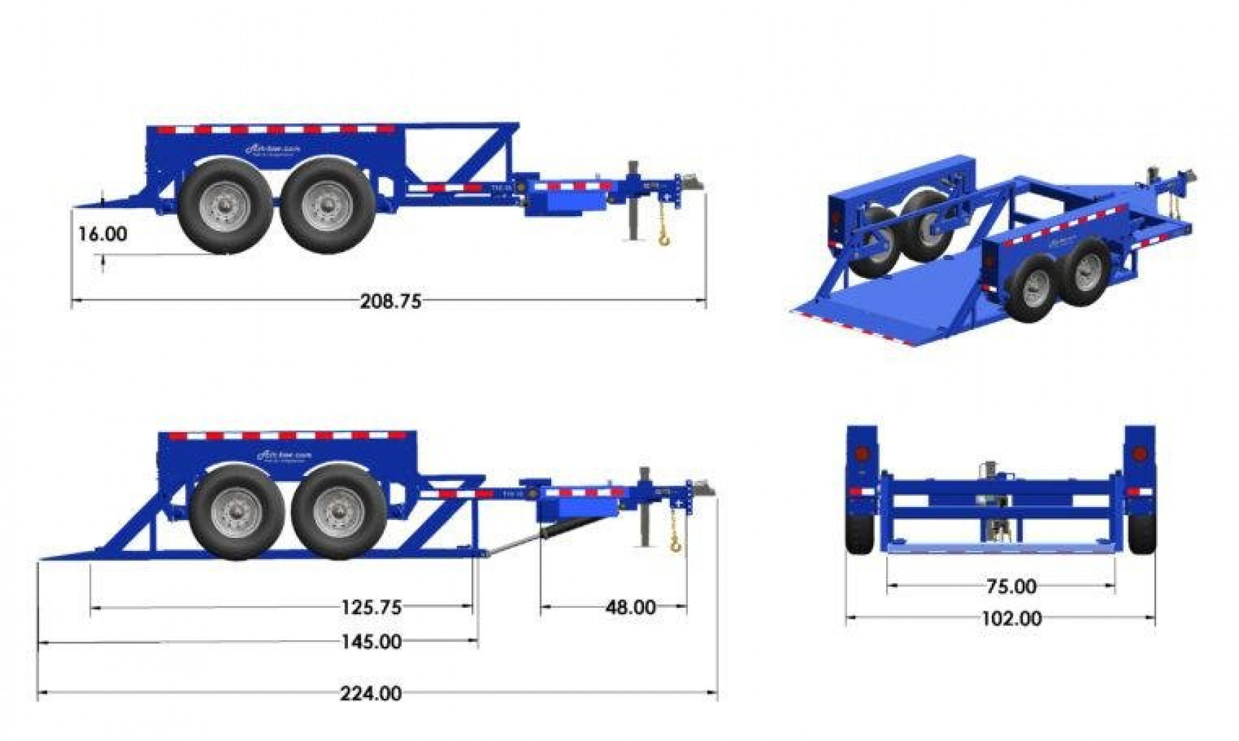 New 6'3" x 12' AIR TOW T12-10 Tandem Axle Drop Deck Equipment Trailer, 13.5k GVWR ***BLACK-OUT w/Spare Mount & 110v Batt. Charger