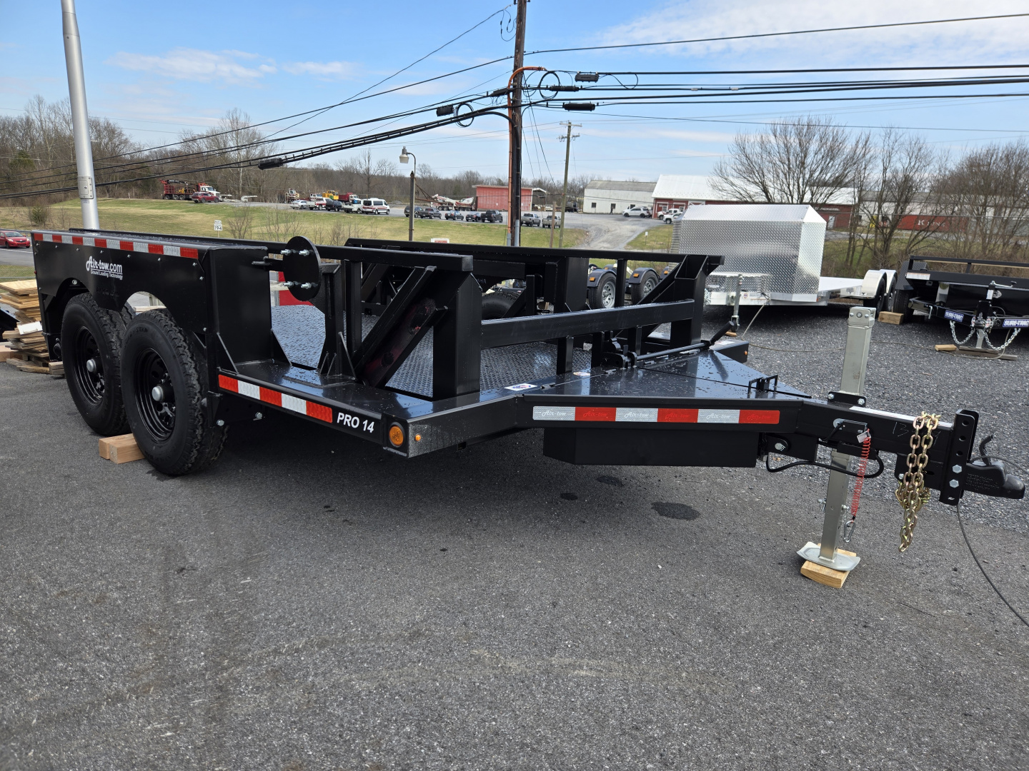 New 6'3" X 14' Air Tow PRO 14 Drop Deck Equipment Trailer, 10K Payload Capacity ***BLACK OUT w/Spare Tire Mount & 110V Batt Charger