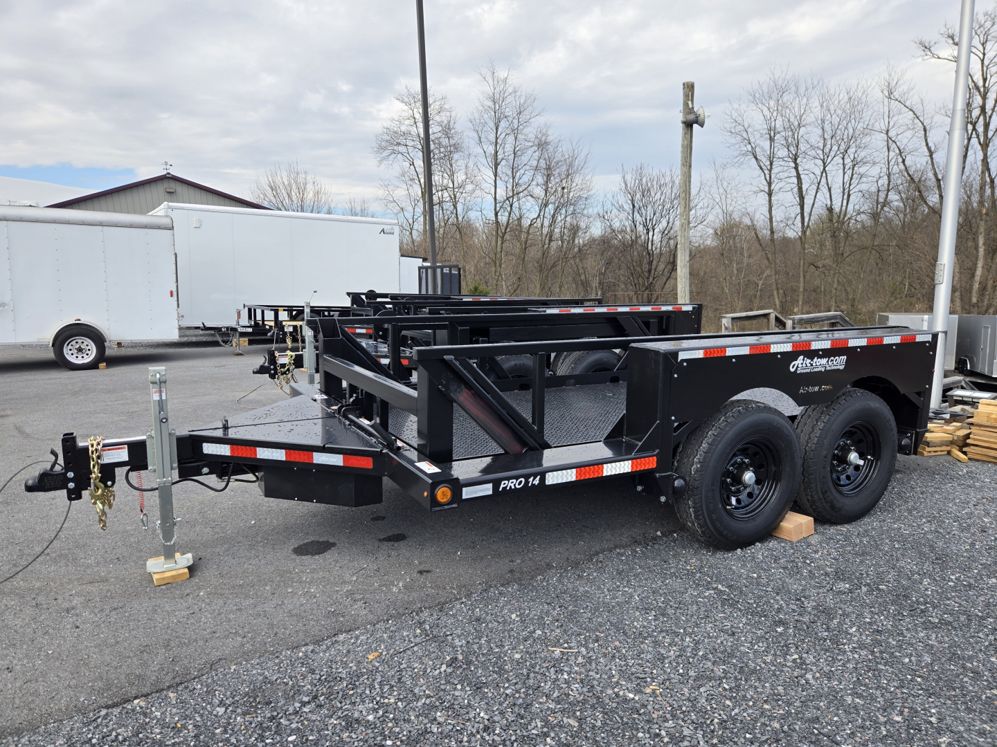 New 6'3" X 14' Air Tow PRO 14 Drop Deck Equipment Trailer, 10K Payload Capacity ***BLACK OUT w/Spare Tire Mount & 110V Batt Charger