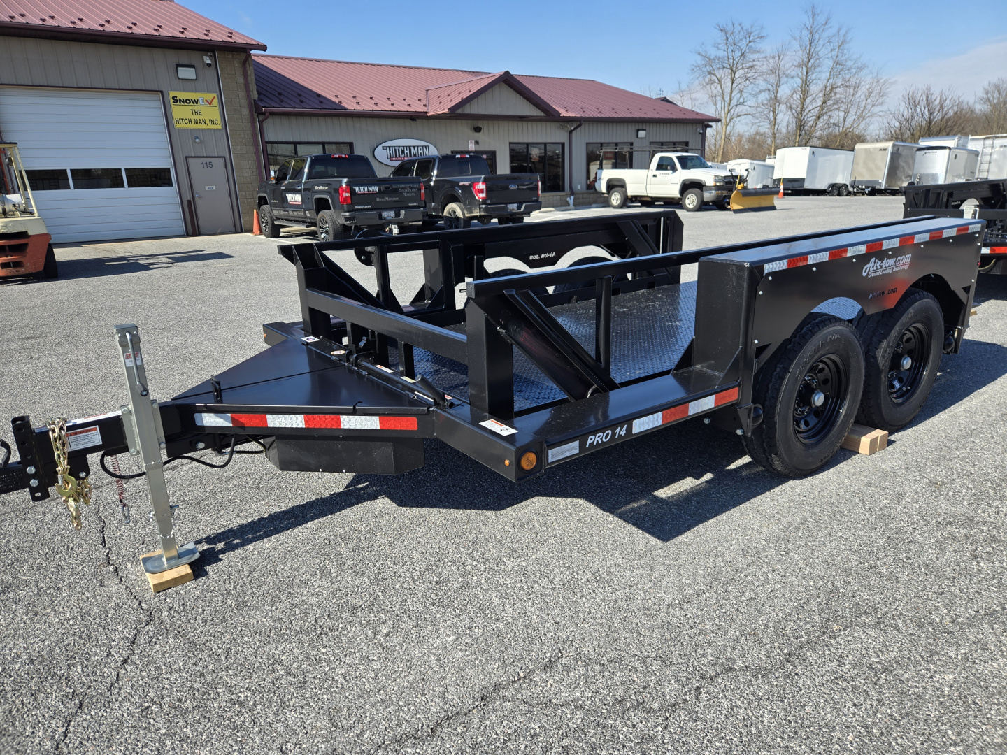 New 6'3" X 14' Air Tow PRO 14 Drop Deck Equipment Trailer, 10K Payload Capacity ***BLACK OUT w/Spare Tire Mount & 110V Batt Charger
