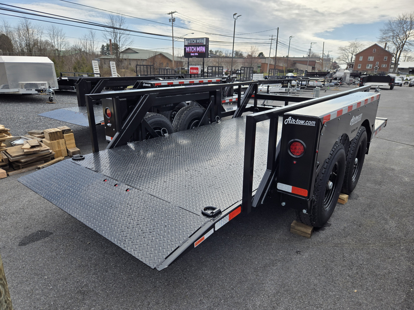 New 6'3" x 14' Air-Tow T14-10 Drop Deck Flatbed Equipment 13.5k GVWR ***BLACK OUT w/Spare Tire Mount & 110V Batt Charger