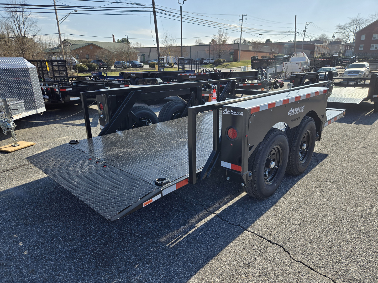 New 6'3" x 14' Air-Tow T14-10 Drop Deck Flatbed Equipment 13.5k GVWR ***BLACK OUT w/Spare Tire Mount & 110V Batt Charger