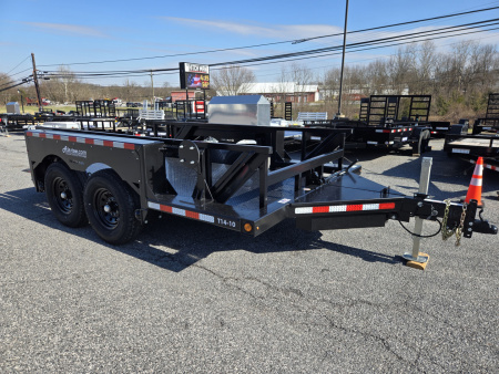 New 6'3" x 14' Air-Tow T14-10 Drop Deck Flatbed Equipment 13.5k GVWR ***BLACK OUT w/Spare Tire Mount & 110V Batt Charger
