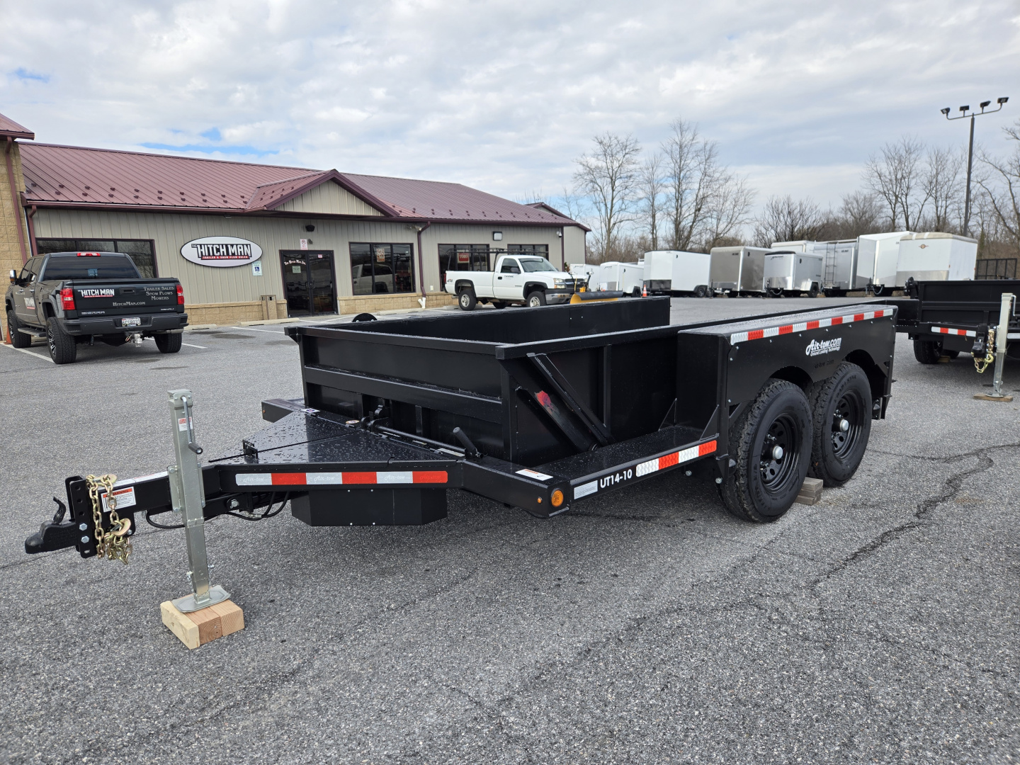 New 6'3" x 14' Air-Tow UT14-10 Drop Deck Utility Flatbed Equipment Trailer, 13.5k GVWR ***BLACK OUT w/ Spare Mount & 110v Battery Charger