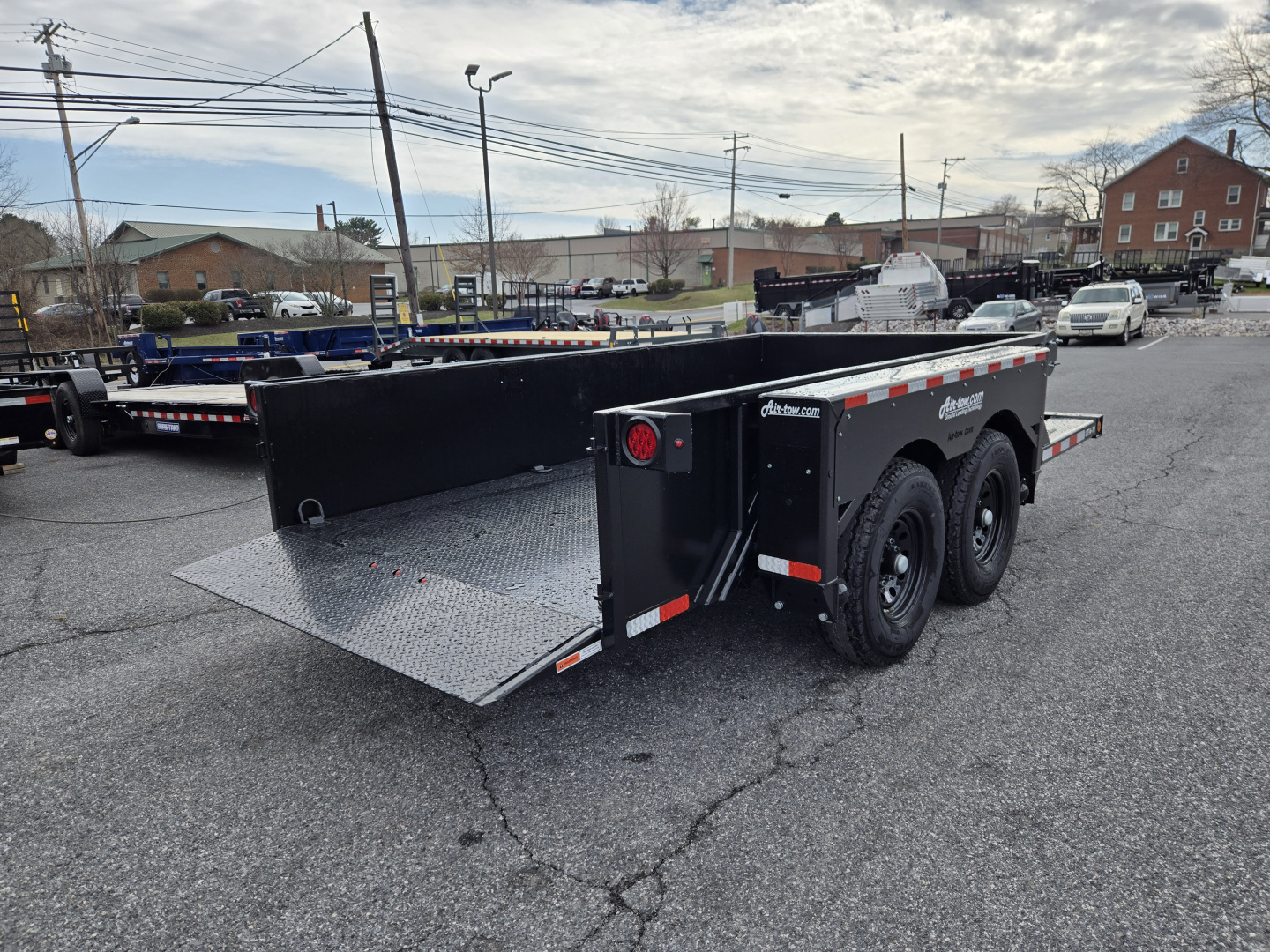 New 6'3" x 14' Air-Tow UT14-10 Drop Deck Utility Flatbed Equipment Trailer, 13.5k GVWR ***BLACK OUT w/ Spare Mount & 110v Battery Charger