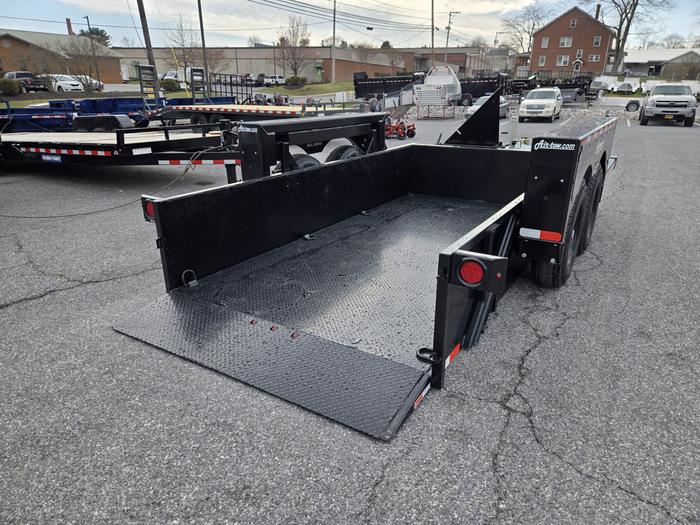 New 6'3" x 14' Air-Tow UT14-10 Drop Deck Utility Flatbed Equipment Trailer, 13.5k GVWR ***BLACK OUT w/ Spare Mount & 110v Battery Charger
