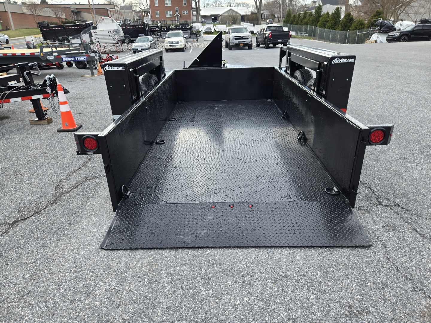 New 6'3" x 14' Air-Tow UT14-10 Drop Deck Utility Flatbed Equipment Trailer, 13.5k GVWR ***BLACK OUT w/ Spare Mount & 110v Battery Charger