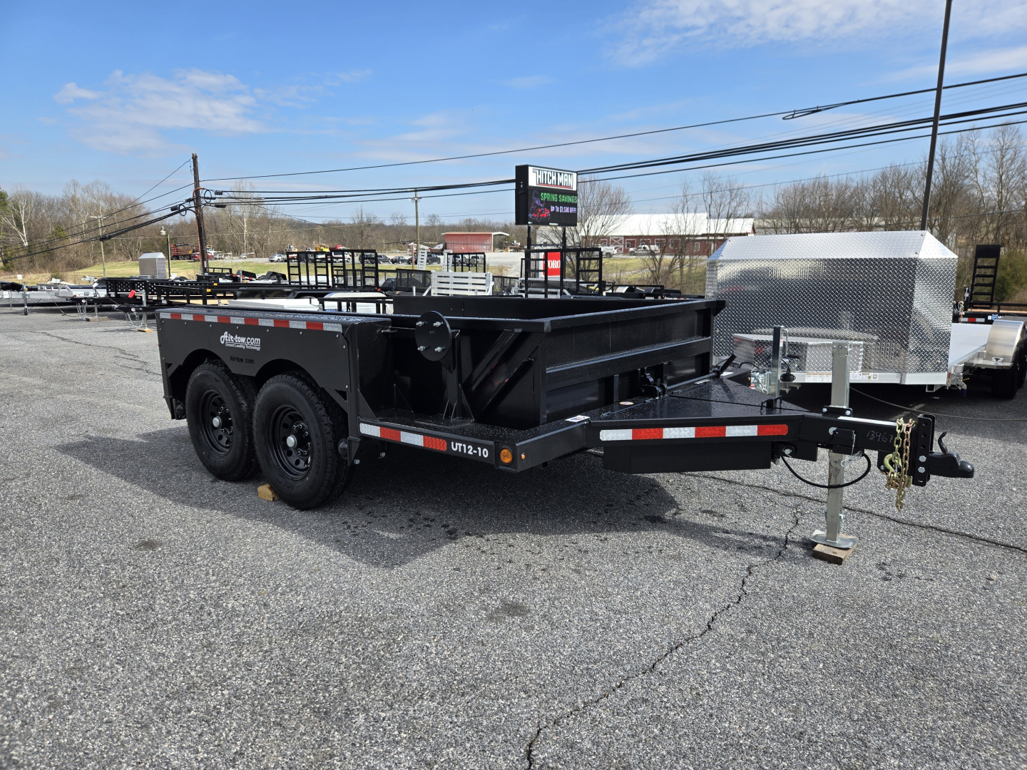 New 6'3" x 12' Air-Tow UT12-10 Drop Deck Utility Flatbed Equipment Trailer 13.5k GVWR ***BLACK OUT w/ Spare Mount & 110v Batt Charger