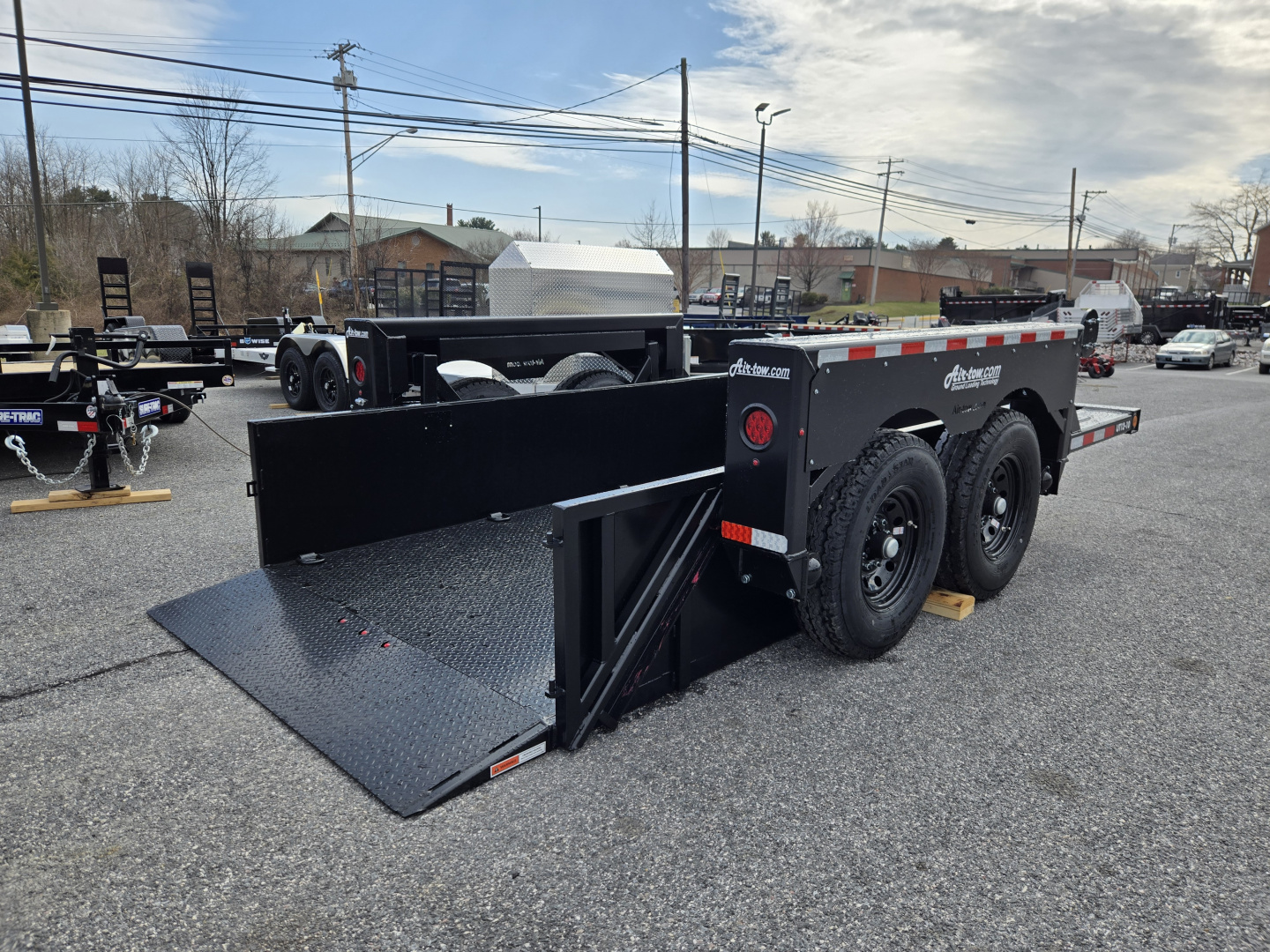 New 6'3" x 12' Air-Tow UT12-10 Drop Deck Utility Flatbed Equipment Trailer 13.5k GVWR ***BLACK OUT w/ Spare Mount & 110v Batt Charger