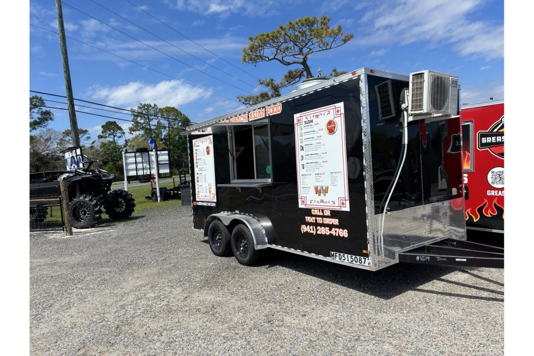 Used 2025 All World Trailers 7 X 16 Black Food Truck Tandem Axle with AC and Stocked Kitchen