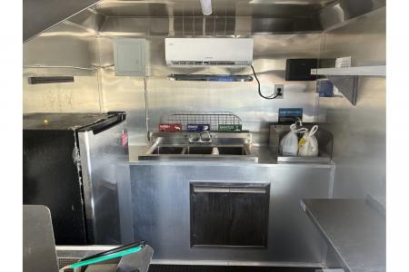Used 2025 All World Trailers 7 X 16 Black Food Truck Tandem Axle with AC and Stocked Kitchen