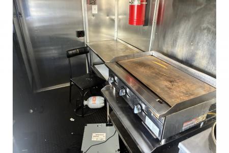 Used 2025 All World Trailers 7 X 16 Black Food Truck Tandem Axle with AC and Stocked Kitchen