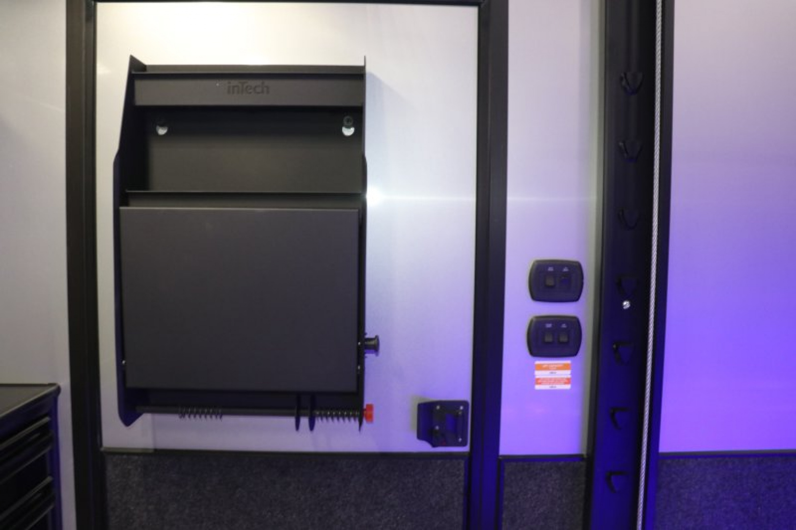 New In-Tech Lite 8.5x24 Stacker Race Trailer-18K - White W/ Black Trim, Tool Drawers, Winch, Airline Track, Full Escape Door, .050 Upgrade & WW Cabinet