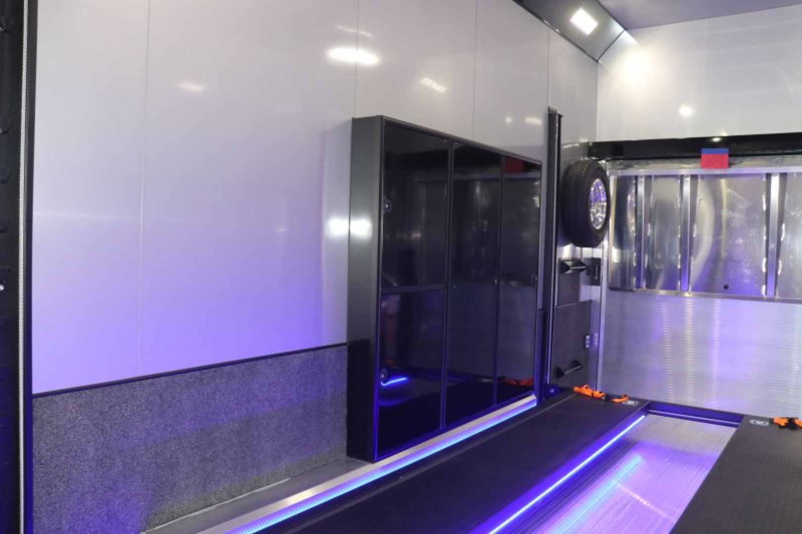 New In-Tech Lite 8.5x24 Stacker Race Trailer-18K - White W/ Black Trim, Tool Drawers, Winch, Airline Track, Full Escape Door, .050 Upgrade & WW Cabinet