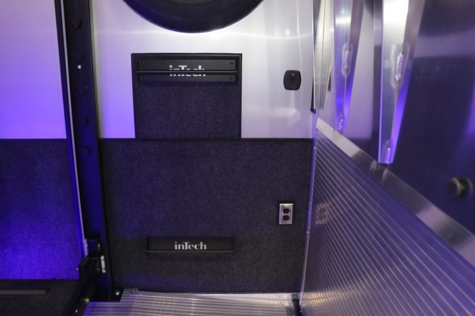 New In-Tech Lite 8.5x24 Stacker Race Trailer-18K - White W/ Black Trim, Tool Drawers, Winch, Airline Track, Full Escape Door, .050 Upgrade & WW Cabinet