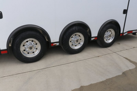 New In-Tech Lite 8.5x24 Stacker Race Trailer-18K - White W/ Black Trim, Tool Drawers, Winch, Airline Track, Full Escape Door, .050 Upgrade & WW Cabinet