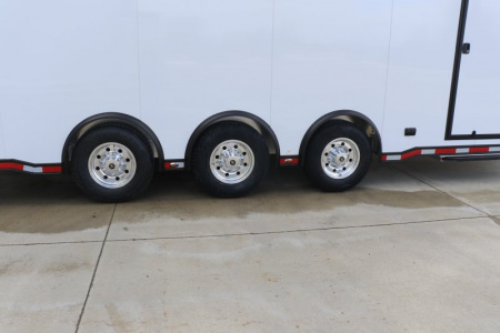 New In-Tech Lite 8.5x24 Stacker Race Trailer-18K - White W/ Black Trim, Tool Drawers, Winch, Airline Track, Full Escape Door, .050 Upgrade & WW Cabinet