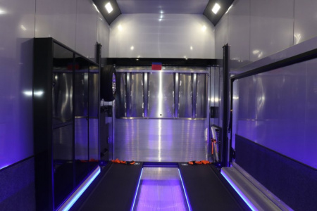 New In-Tech Lite 8.5x24 Stacker Race Trailer-18K - White W/ Black Trim, Tool Drawers, Winch, Airline Track, Full Escape Door, .050 Upgrade & WW Cabinet
