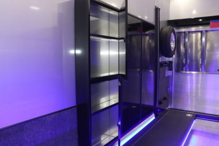 New In-Tech Lite 8.5x24 Stacker Race Trailer-18K - White W/ Black Trim, Tool Drawers, Winch, Airline Track, Full Escape Door, .050 Upgrade & WW Cabinet