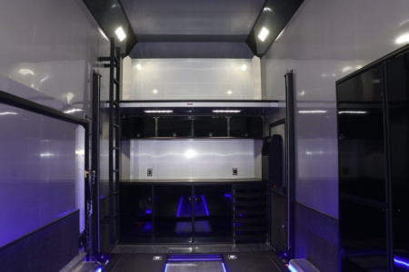 New In-Tech Lite 8.5x24 Stacker Race Trailer-18K - White W/ Black Trim, Tool Drawers, Winch, Airline Track, Full Escape Door, .050 Upgrade & WW Cabinet