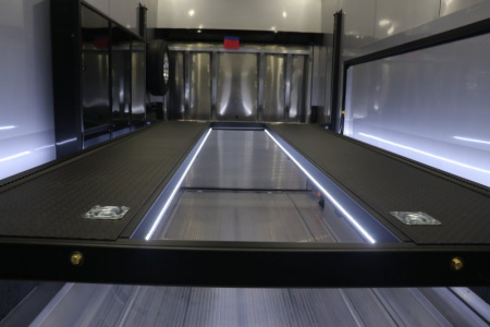 New In-Tech Lite 8.5x24 Stacker Race Trailer-18K - White W/ Black Trim, Tool Drawers, Winch, Airline Track, Full Escape Door, .050 Upgrade & WW Cabinet