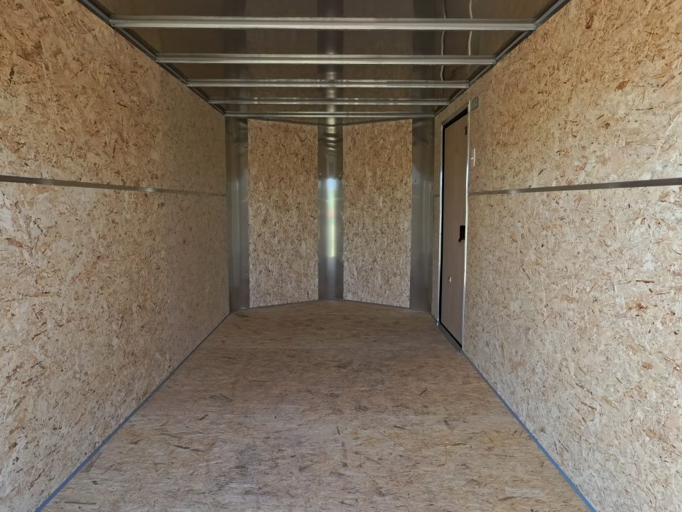 New 2026 H&H Trailers 7x14 Flat Top V-Nose Enclosed, 6'6" Tall, Aluminum Rims, Barn Doors, Charcoal Composite with Black out Trim, Rear Spoiler with 2 Lights