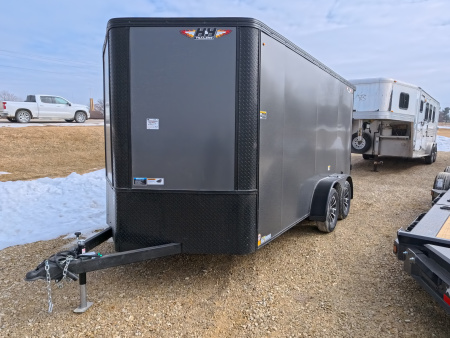 New 2026 H&H Trailers 7x14 HH Series Flat Top V-Nose Enclosed, 6'6  Tall, Aluminum Rims, Barn Doors, Composite, Black out Trim, Rear Spoiler with 2 Lights, Charcoal Cargo / Enclosed Trailer