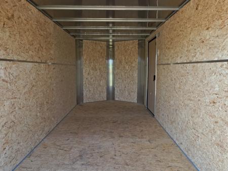 New 2026 H&H Trailers 7x14 Flat Top V-Nose Enclosed, 6'6" Tall, Aluminum Rims, Barn Doors, Charcoal Composite with Black out Trim, Rear Spoiler with 2 Lights