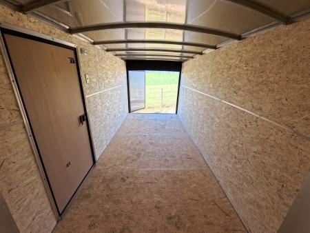 New 2026 H&H Trailers 7x14 Flat Top V-Nose Enclosed, 6'6" Tall, Aluminum Rims, Barn Doors, Charcoal Composite with Black out Trim, Rear Spoiler with 2 Lights