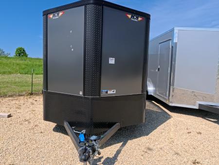 New 2026 H&H Trailers 7x14 Flat Top V-Nose Enclosed, 6'6" Tall, Aluminum Rims, Barn Doors, Charcoal Composite with Black out Trim, Rear Spoiler with 2 Lights