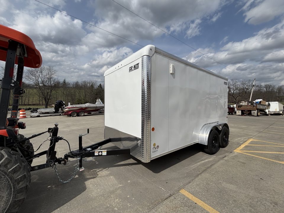 New 2026 Car Mate Trailers 7x14 Sportster HD Enclosed Trailer - Crystal White w/ Ramp - 7000# GVWR