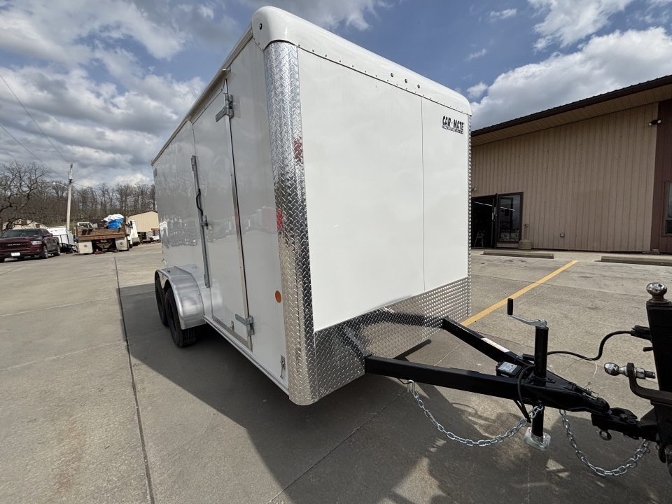 New 2026 Car Mate Trailers 7x14 Sportster HD Enclosed Trailer - Crystal White w/ Ramp - 7000# GVWR