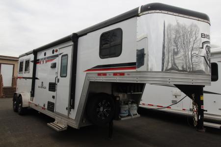 Used 2023 Bison Silverado 7208 - 8' SW Living Quarters - 2 Horse Trailer - Ramp - Drop down windows tail side