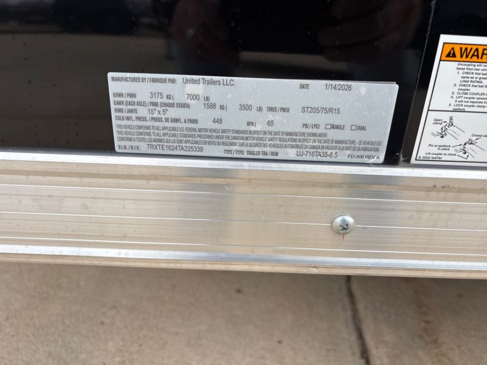 New 2026 United Trailers UJ-716TA35-8.5 Cargo / Enclosed Trailer