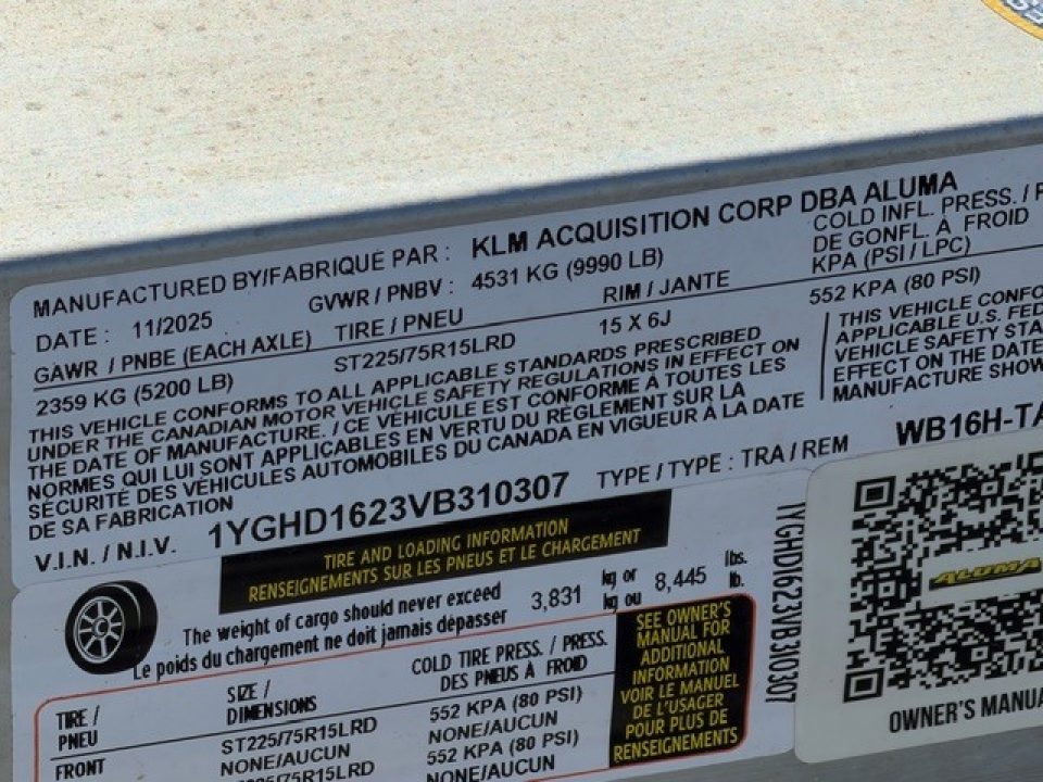 New 2027 Aluma WB16H-TA-EL-DOF-R-RR 8FT X 16FT 9990 GVW Utility Trailer