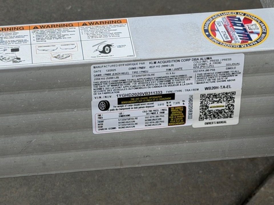 New 2027 Aluma WB20H-TA-EL-DOF-R-RR 8.5FT X 20FT 9990 GVW Equipment Trailer