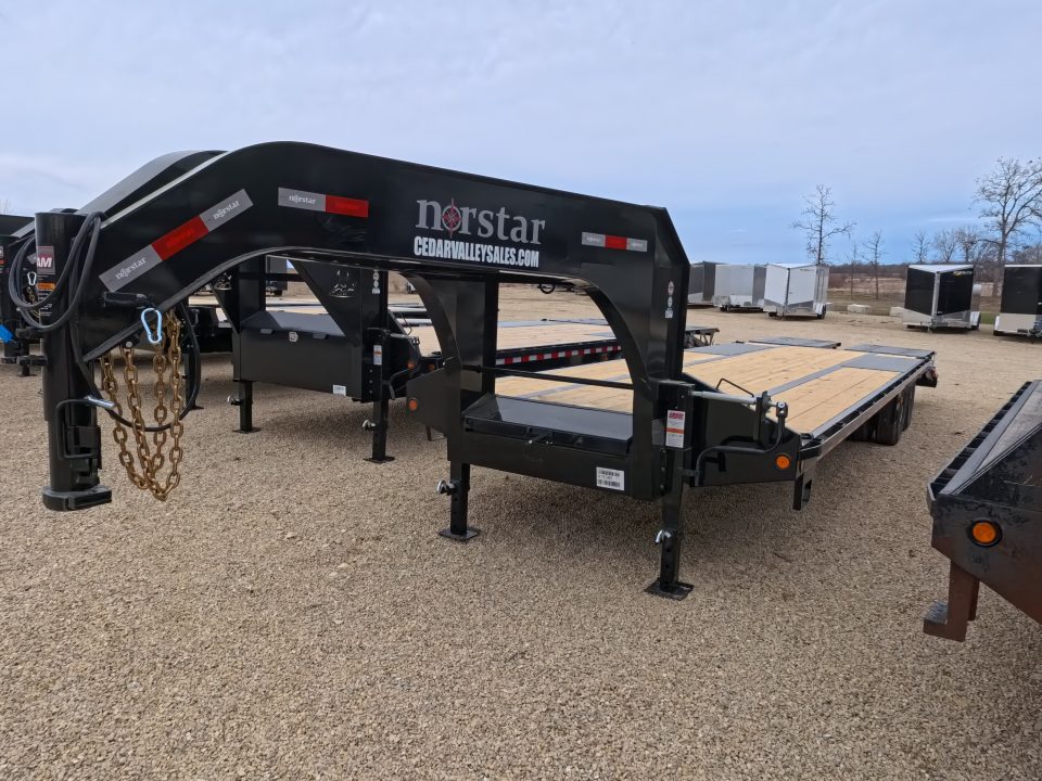 New 2026 Norstar 102 x 30 (25+5) FXG Gooseneck Deckover with 22,000 lb. GVWR, 5' Self Cleaning Dove Tail with Rampage Ramps, 2 - 10K Spring Axles with 2 Electric Brakes