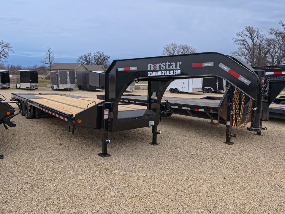 New 2026 Norstar 102 x 30 (25+5) FXG Gooseneck Deckover with 22,000 lb. GVWR, 5' Self Cleaning Dove Tail with Rampage Ramps, 2 - 10K Spring Axles with 2 Electric Brakes