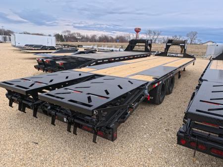 New 2026 Norstar 102 x 30 (25+5) FXG Gooseneck Deckover with 22,000 lb. GVWR, 5' Self Cleaning Dove Tail with Rampage Ramps, 2 - 10K Spring Axles with 2 Electric Brakes
