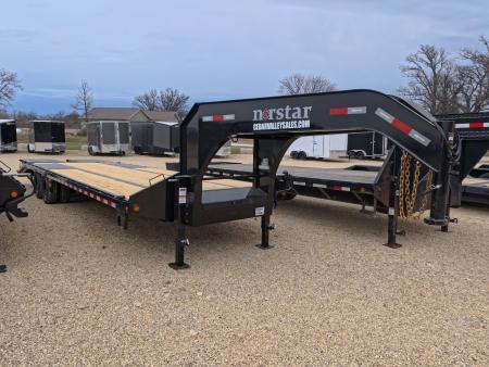 New 2026 Norstar 102 x 30 (25+5) FXG Gooseneck Deckover with 22,000 lb. GVWR, 5' Self Cleaning Dove Tail with Rampage Ramps, 2 - 10K Spring Axles with 2 Electric Brakes