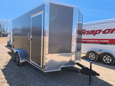 New 2026 Formula Trailers 7 x 14 x 7 Traverse Flat Top V-Nose Cargo / Enclosed with 7K GVWR, Rear Flare w/ LED Loading Light - Charcoal
