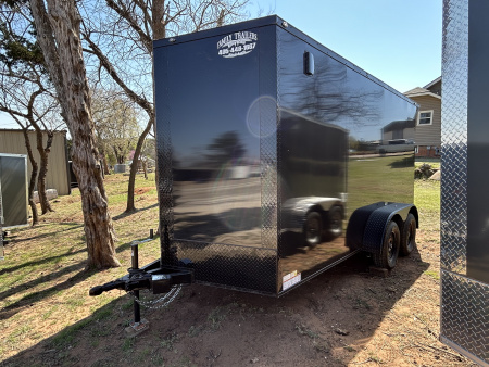 New 2026 Family Trailer 7x14 Tandem Axles Cargo / Enclosed Trailer- Screwless Exterior- Blackout Pkg- Rear Spoiler