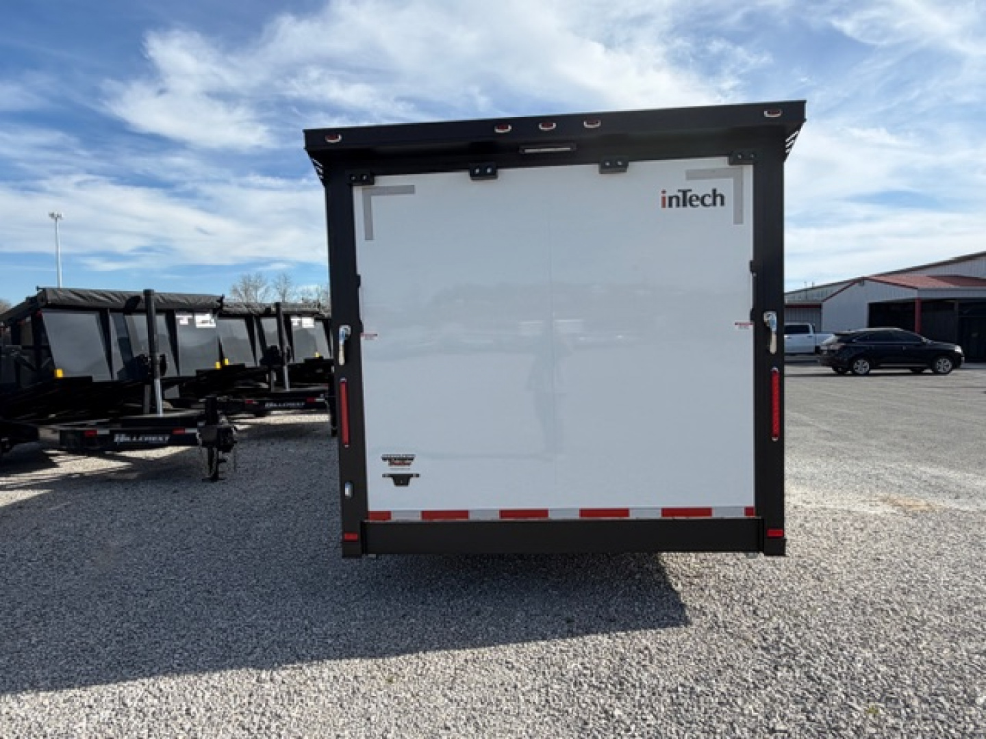 New In-Tech Lite 8.5x32 Race Trailer-18K - White W/ Black Trim RS Cabinet, Winch & WW Cabinet