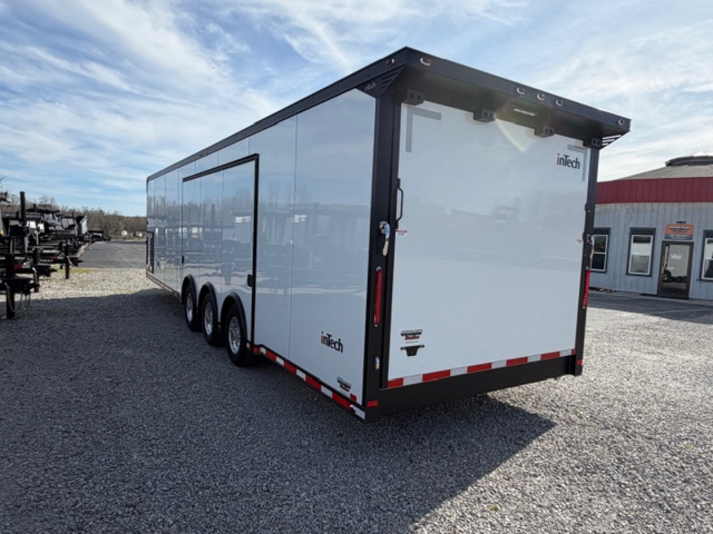 New In-Tech Lite 8.5x32 Race Trailer-18K - White W/ Black Trim RS Cabinet, Winch & WW Cabinet