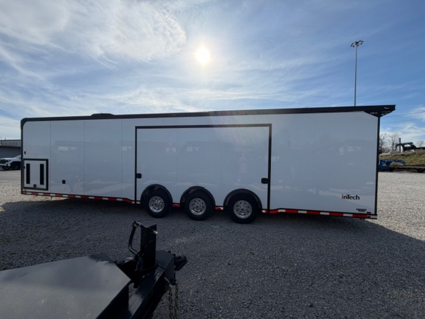 New In-Tech Lite 8.5x32 Race Trailer-18K - White W/ Black Trim RS Cabinet, Winch & WW Cabinet
