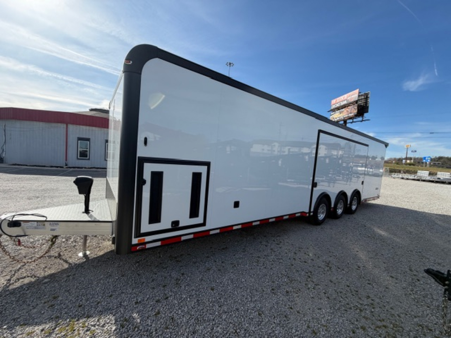 New In-Tech Lite 8.5x32 Race Trailer-18K - White W/ Black Trim RS Cabinet, Winch & WW Cabinet